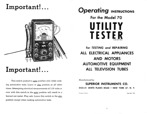 Utility Tester 70; Superior Instruments (ID = 2615529) Equipment
