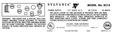 5C13 Ch= 631-2; Sylvania Hygrade, (ID = 3070851) Radio