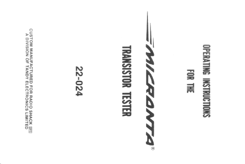 Micronta Dynamic Transistor Checker 22-024; Radio Shack Tandy, (ID = 1244978) Equipment