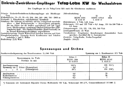 Lotse KW; Tefag; Telephon (ID = 14692) Radio