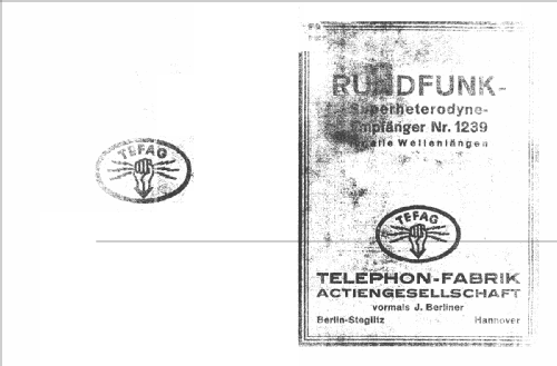 Superhet 1239; Tefag; Telephon (ID = 518907) Radio