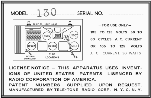 130 Ch= A late; Tele-Tone Radio Corp (ID = 3026124) Radio