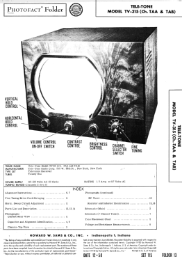 TV-315 Ch= TAA & TAB; Tele-Tone Radio Corp (ID = 2799613) Television