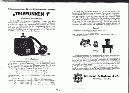 Detektor-Empfänger Telefunken 1; Telefunken (ID = 61438) Galène