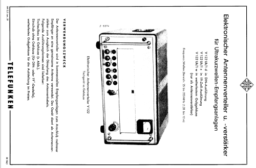 Elektronischer Antennenverteiler V 122 UK; Telefunken (ID = 1353439) HF-Verst.