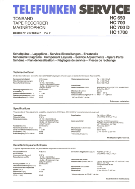 HiFi Cassettendeck HC 700; Telefunken (ID = 2897952) Enrég.-R