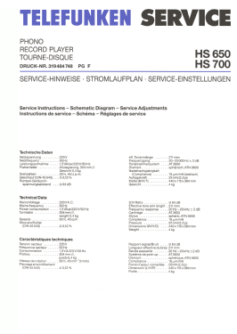 HiFi Spieler HS 700; Telefunken (ID = 2900756) R-Player