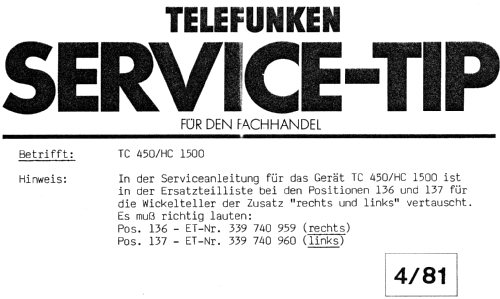 Hifi Stereo Cassette Deck TC 450; Telefunken (ID = 858674) Reg-Riprod