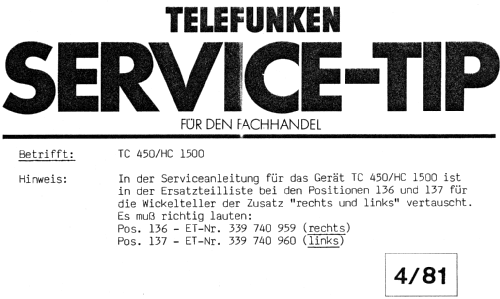 Hifi Stereo Cassette Deck TC 450; Telefunken (ID = 858674) R-Player