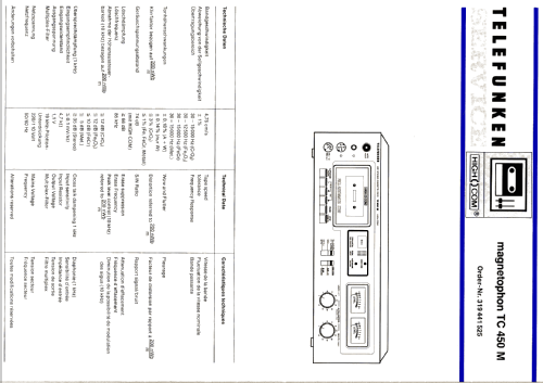 Hifi Stereo Cassette Deck TC 450 M; Telefunken (ID = 574910) Sonido-V