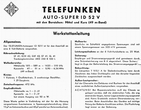 ID52V; Telefunken (ID = 2281624) Autoradio