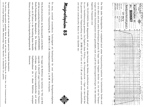 Magnetophon 85; Telefunken (ID = 967890) Enrég.-R