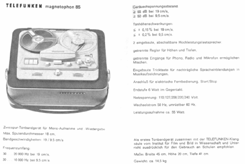 Magnetophon 85; Telefunken (ID = 96832) Enrég.-R
