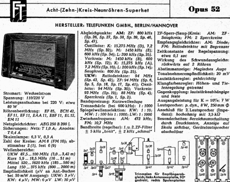 Opus 52W; Telefunken (ID = 1011824) Radio