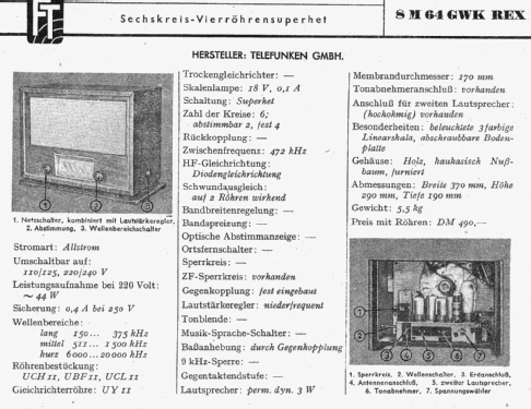 Rex 8M64GWK; Telefunken (ID = 1258855) Radio