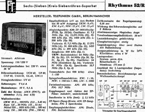 Rhythmus 52R; Telefunken (ID = 1011821) Radio