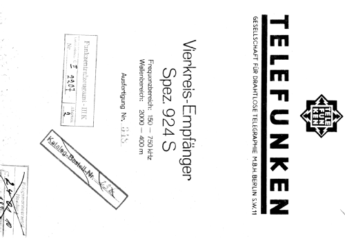 Spezial 924; Telefunken (ID = 952880) Commercial Re