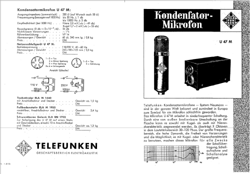Kondensatormikrofon U47 ; Telefunken (ID = 186977) Microphone/PU