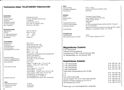Video Recorder 930; Telefunken (ID = 1440826) Sonido-V