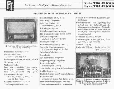 Viola 6549GWK ; Telefunken (ID = 1177298) Radio