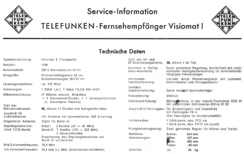Visiomat I ; Telefunken (ID = 1280317) Television