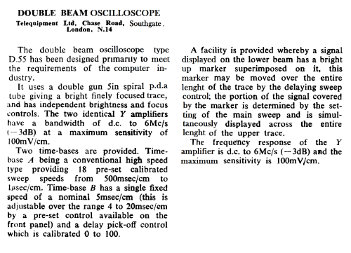 Double Beam Oscilloscope D.55; Telequipment Ltd.; (ID = 2659372) Equipment