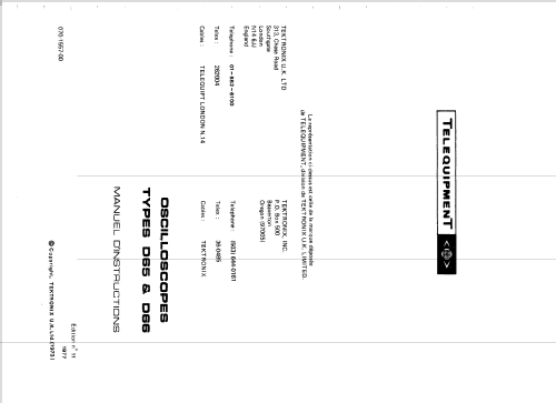 Oscilloscope D65; Telequipment Ltd.; (ID = 2230834) Ausrüstung