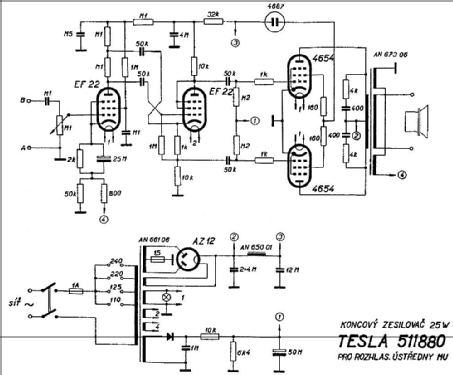 Koncový zesilovac 511880; Tesla; Praha, (ID = 493838) Ampl/Mixer