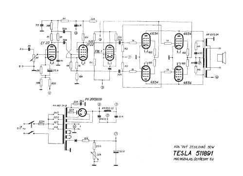 Koncový zesilovac 511891; Tesla; Praha, (ID = 493922) Ampl/Mixer