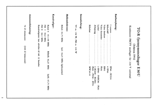 Fjernsynsmodtager E30U; TO-R Radio A/S; Vanl (ID = 1947980) TV Radio