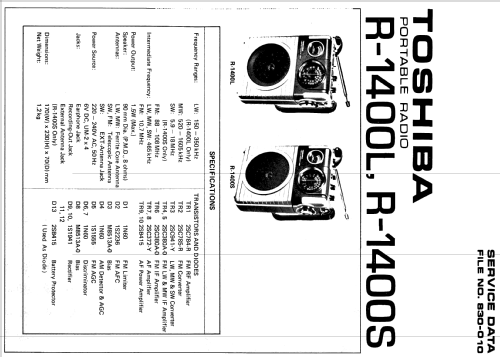 R-1400L; Toshiba Corporation; (ID = 1572454) Radio