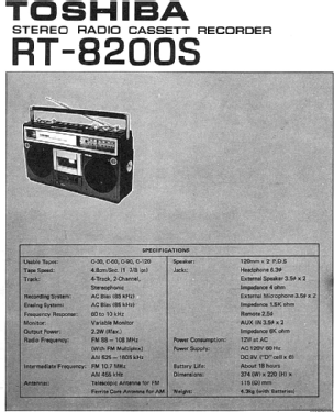 Stereo Radio Cassette Recorder RT-8200S; Toshiba Corporation; (ID = 2812710) Radio