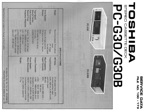 Stereo Cassette Deck PC-G30; Toshiba Corporation; (ID = 1821483) R-Player