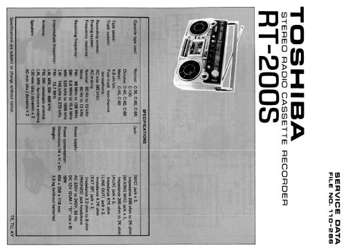 Stereo Radio Cassette Recorder RT-200S; Toshiba Corporation; (ID = 1815776) Radio