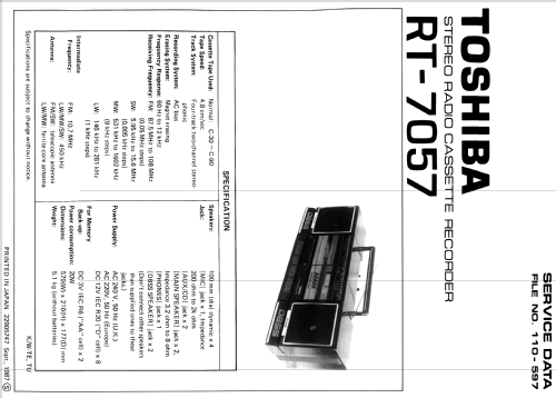 Stereo Radio Cassette Recorder RT-7057; Toshiba Corporation; (ID = 1818996) Radio