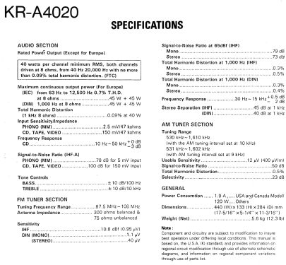 AM-FM Stereo Receiver KR-A4020; Kenwood, Trio- (ID = 2444600) Radio