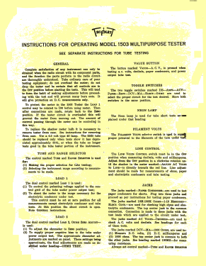 Tester 1502; Triplett Electrical (ID = 2949167) Equipment