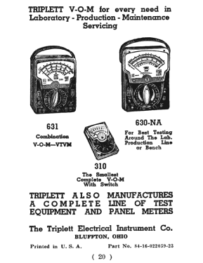 Volt-Ohm-Meter 625-NA; Triplett Electrical (ID = 3022210) Ausrüstung