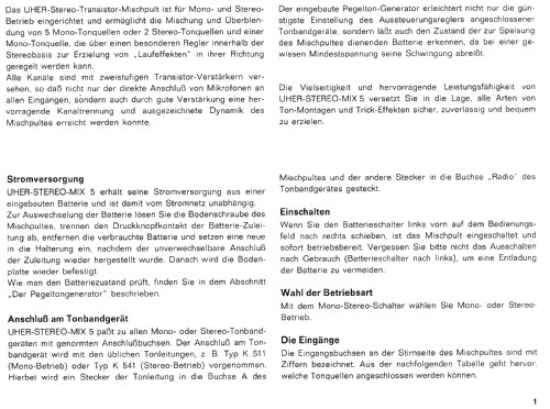 Stereo-Transistor-Mischpult Mix 5 A121; Uher Werke; München (ID = 1846926) Ampl/Mixer