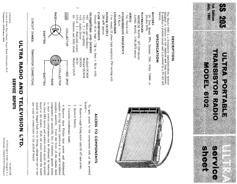 Transistor Six 6102; Ultra Electric Ltd.; (ID = 426894) Radio