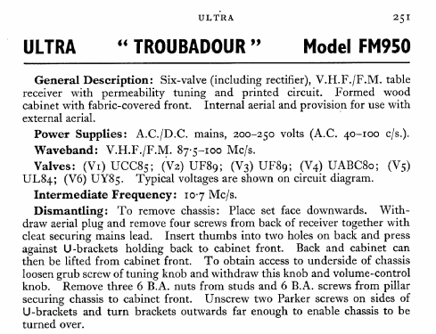 Troubadour FM950; Ultra Electric Ltd.; (ID = 576816) Radio