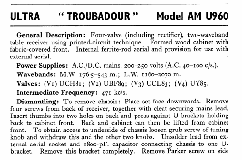 Troubadour U960; Ultra Electric Ltd.; (ID = 576806) Radio