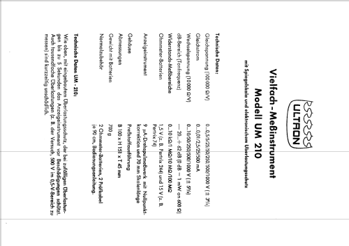 Vielfach-Messinstrument UM-210; Ultron-Elektronik (ID = 2522793) Ausrüstung