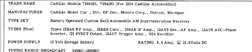 7264165 Cadillac ; United Motors (ID = 236861) Car Radio