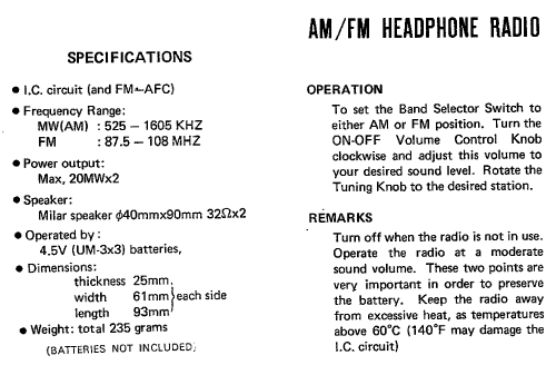 Winner Stereo Headphone Radio WR-8010; Unknown - CUSTOM (ID = 2306454) Radio