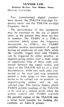 Digital Frequency Meter TSA3334; Venner Electronics (ID = 2730419) Equipment