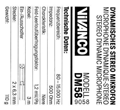 Dynamisches Stereomikrofon DM58; Vivanco AG (ID = 1407286) Microphone/PU