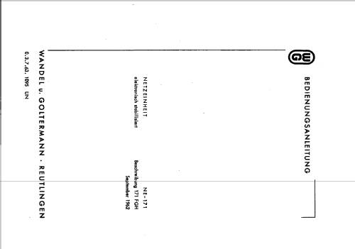 Netzeinheit NE-171; Wandel & Goltermann; (ID = 1455013) Ausrüstung