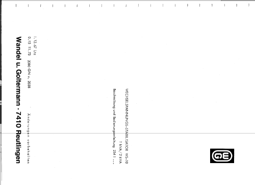 Wechselspannungs-Stabilisator WS-10; Wandel & Goltermann; (ID = 1819244) Equipment