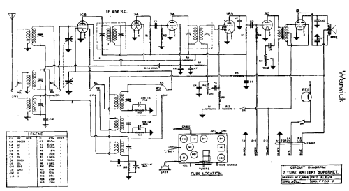 7 tubes Battery ; Warwick Mfg. Corp., (ID = 704238) Radio